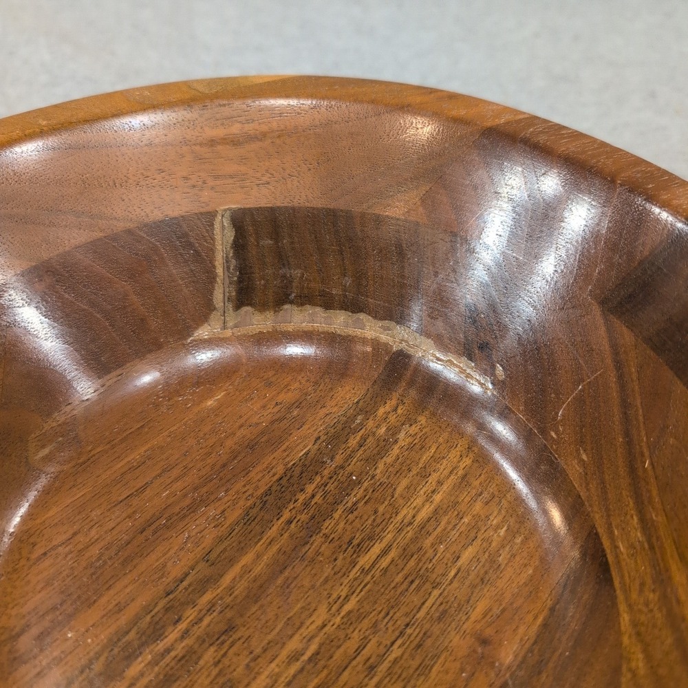 Mid Century Modern Segmented Wood Bowl Round Dark Walnut Finish Catchall - Picture 3 of 6